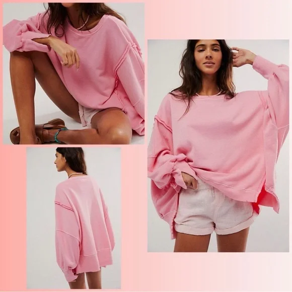 Free People We The Free Camden Pullover Sweatshirt Pink Sky NWOT Medium - Picture 5 of 10